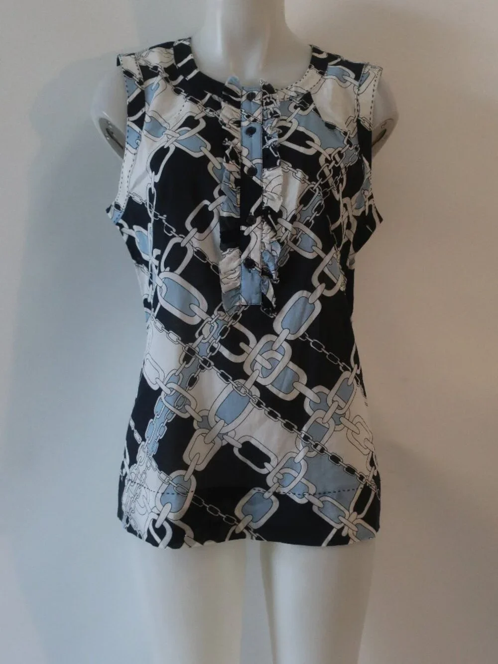Womens Tori Burch Black White Light Blue (Item- 18) Chain-link Sleeveless Top 12